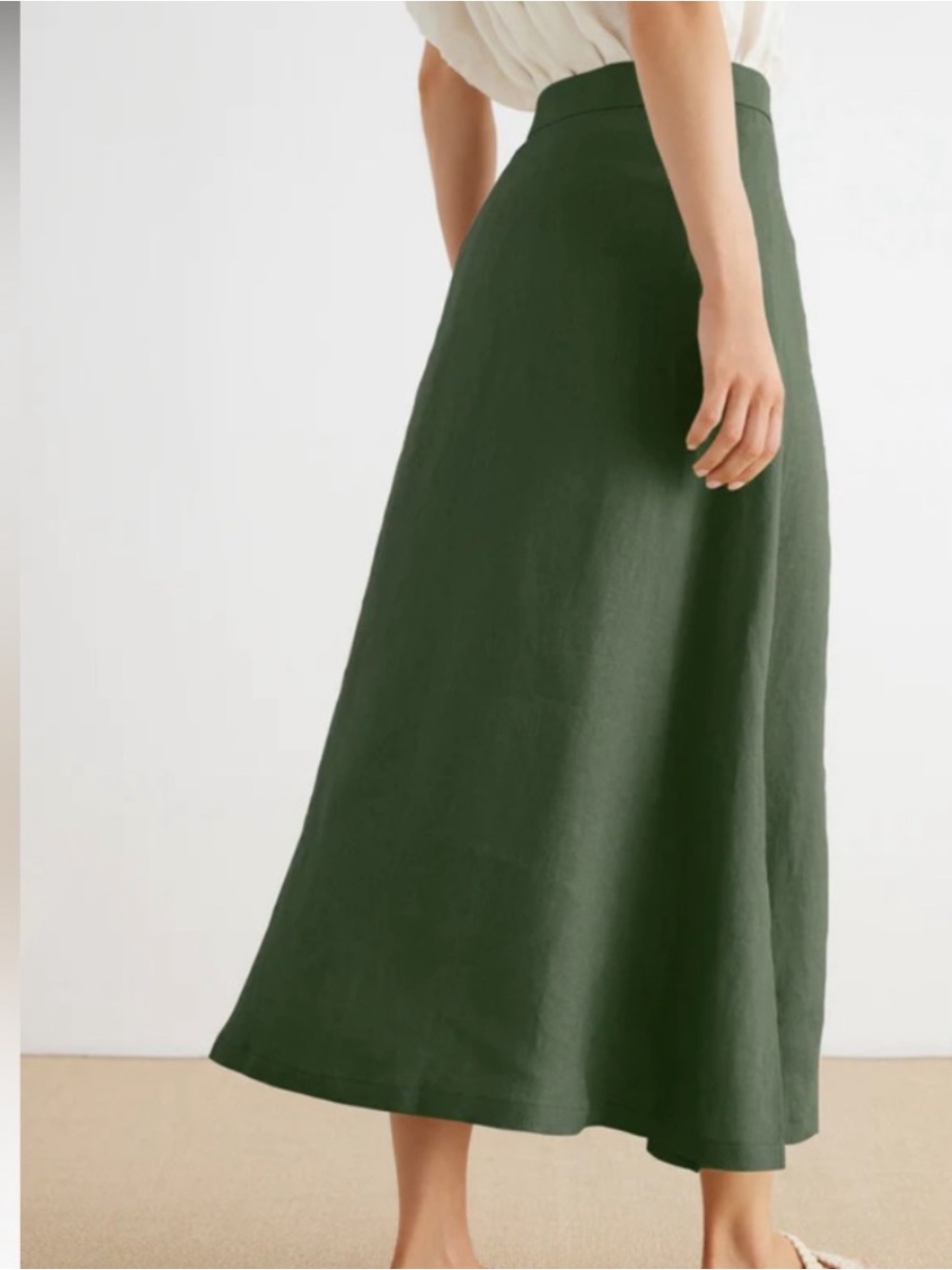 High-Rise Button-Front A-Line Maxi Skirt - Green - Picture 3 of 11